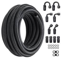 image-VEVOR 8AN Fuel Line Kit, 20 FT Fuel Hose Kit, 0.43" Nylon Stainless Steel Braided Fuel Line Oil/Gas/Diesel Hose End Fitting Kit, with 12 PCS Swivel Fitting Adapter Kit, Black