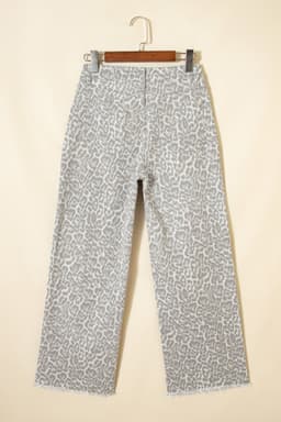 image-Sky Blue Leopard Frayed Wide Leg Jeans
