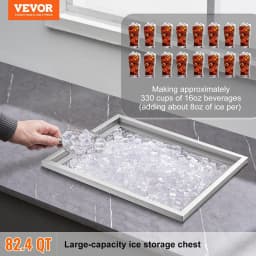 image-VEVOR Drop in Ice Chest, 21"L x 17"W x 18"H Stainless Steel Ice Cooler, Commercial Ice Bin with Cover, 40 qt Outdoor Kitchen Ice Bar, Drain-pipe and Drain Plug Included, for Cold Wine Beer