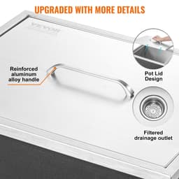 image-VEVOR Drop in Ice Chest, 21"L x 17"W x 18"H Stainless Steel Ice Cooler, Commercial Ice Bin with Cover, 40 qt Outdoor Kitchen Ice Bar, Drain-pipe and Drain Plug Included, for Cold Wine Beer