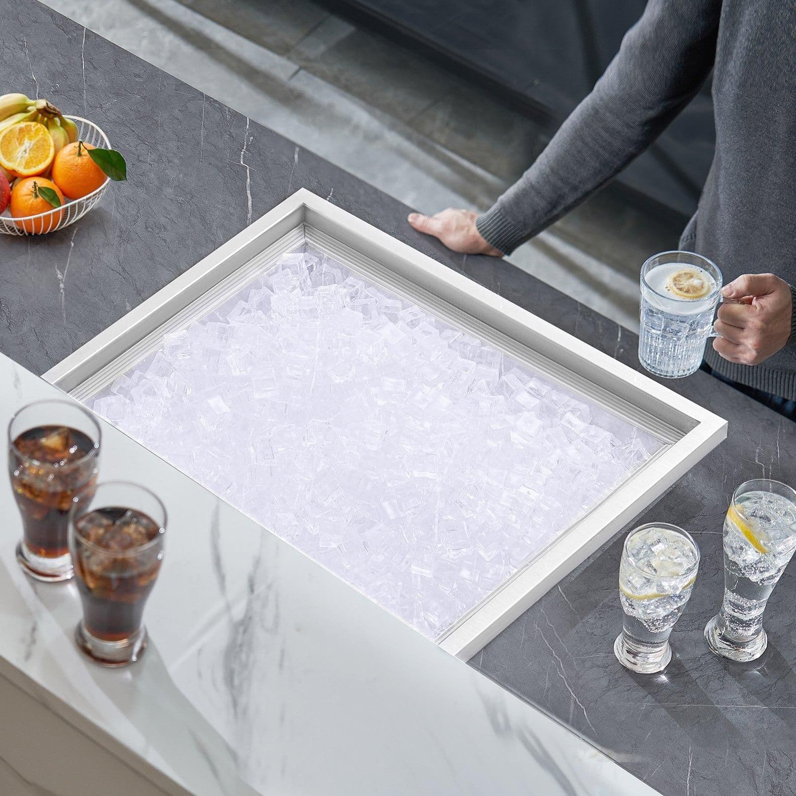 image-VEVOR Drop in Ice Chest, 21"L x 17"W x 18"H Stainless Steel Ice Cooler, Commercial Ice Bin with Cover, 40 qt Outdoor Kitchen Ice Bar, Drain-pipe and Drain Plug Included, for Cold Wine Beer