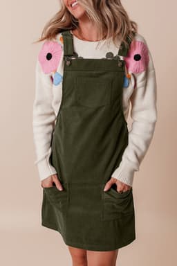 image-Vineyard Green Corduroy Overall Dress Sleeveless