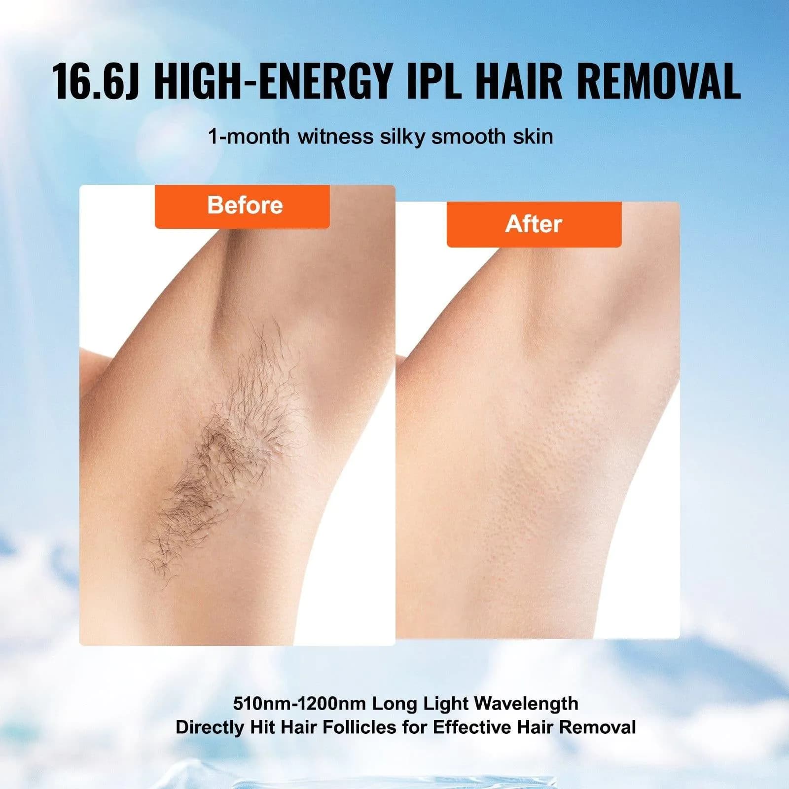 image-VEVOR IPL Hair Removal, Permanent Hair Removal with Sapphire Ice Cooling System, Painless At-Home Hair Removal Device for Women Men, Auto/Manual Modes, 5 Levels for Body & Face
