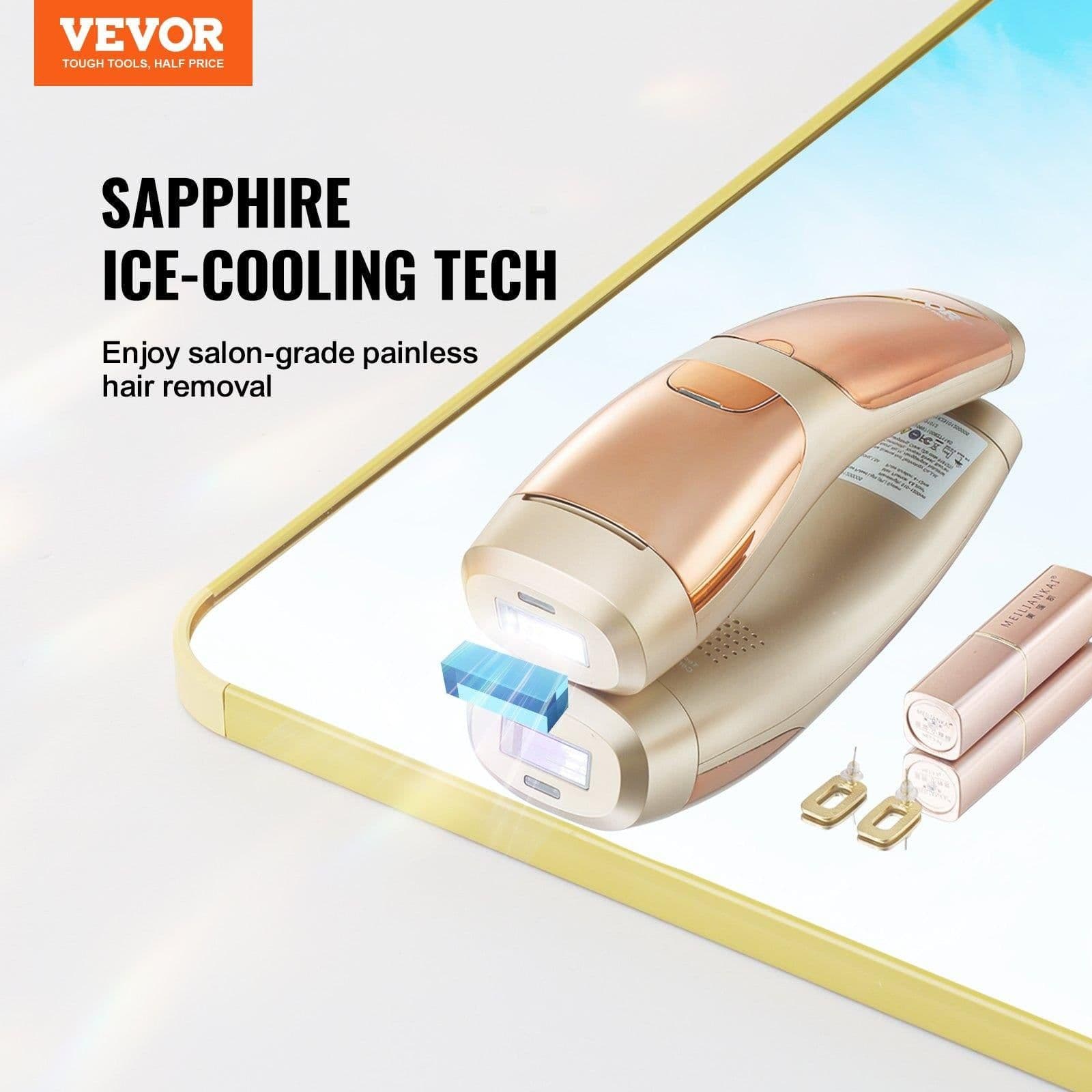 image-VEVOR IPL Hair Removal, Permanent Hair Removal with Sapphire Ice Cooling System, Painless At-Home Hair Removal Device for Women Men, Auto/Manual Modes, 5 Levels for Body & Face
