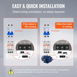 image-VEVOR 3 Phase Converter - 5HP 15A 220V Single Phase to 3 Phase Converter, Digital Phase Shifter for Residential and Light Commercial Use, 220V Input/Output (One Converter for One Motor Only)