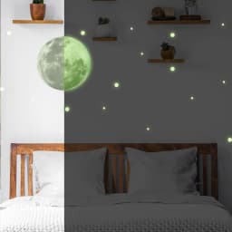 image-Glow In The Dark Full Moon And Star Wall Sticker - Bedroom Ceiling Decoration Large Glowing Decal