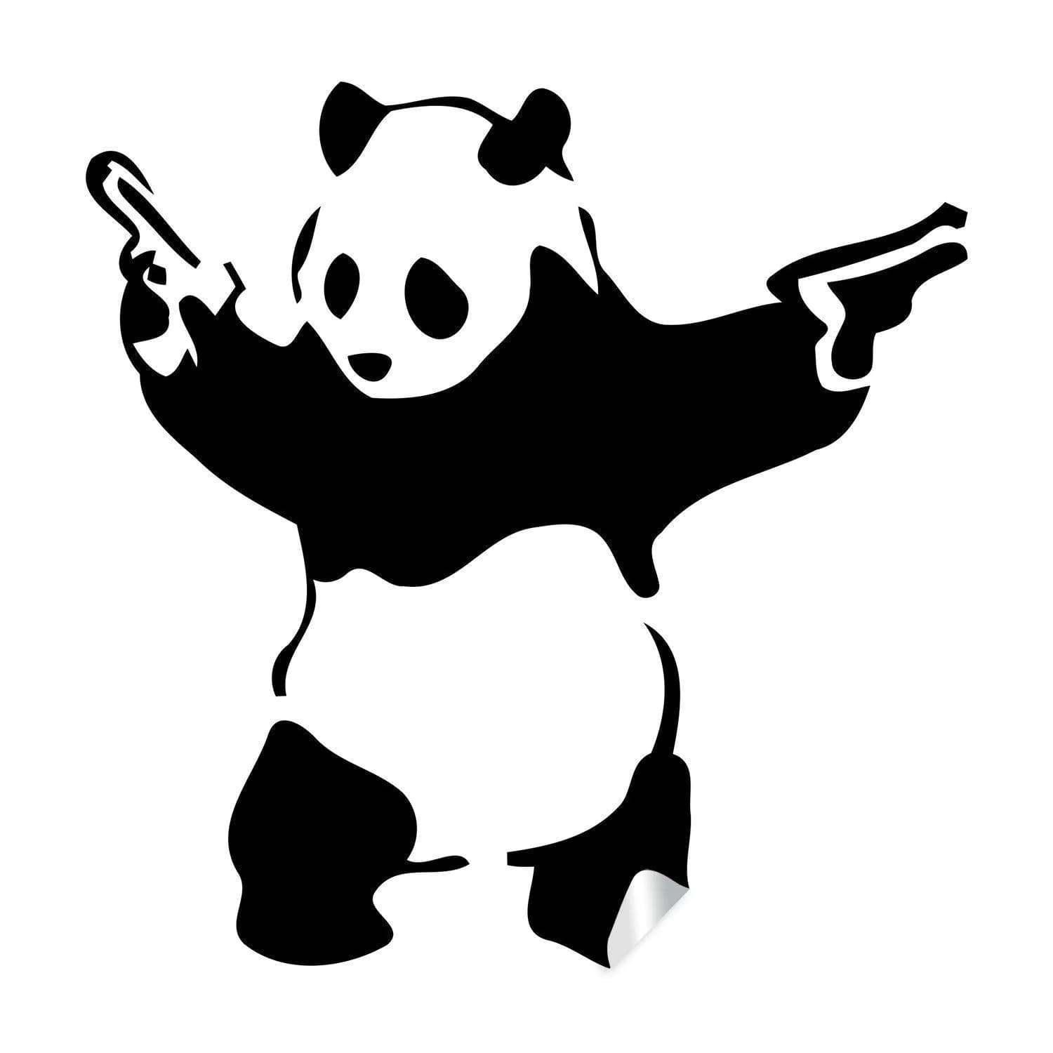 image-Banksy Panda With Shooting Guns Wall Sticker - Art Graffiti Gun Bear Vinyl Decal