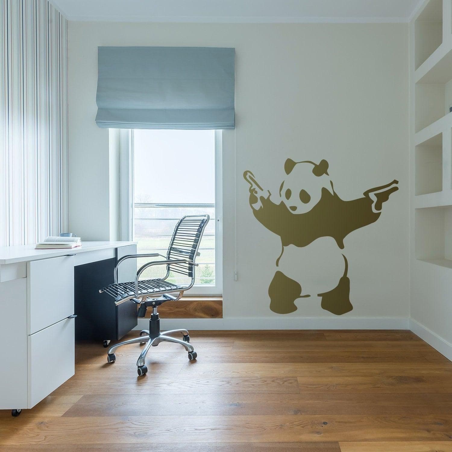 image-Banksy Panda With Shooting Guns Wall Sticker - Art Graffiti Gun Bear Vinyl Decal