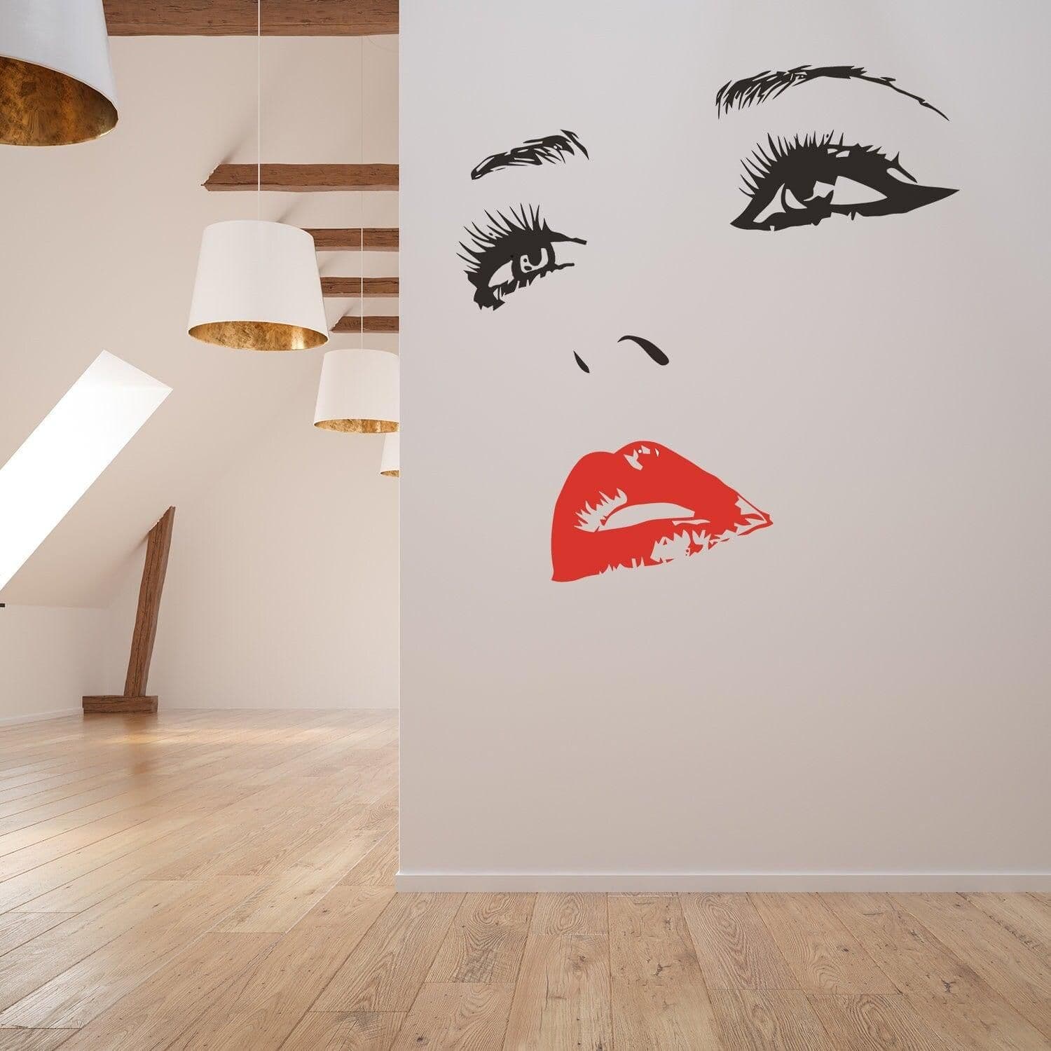 image-Woman Face Black Wall Vinyl Sticker - Salon Girl Happy Women Eye Window Beauty Art Decal