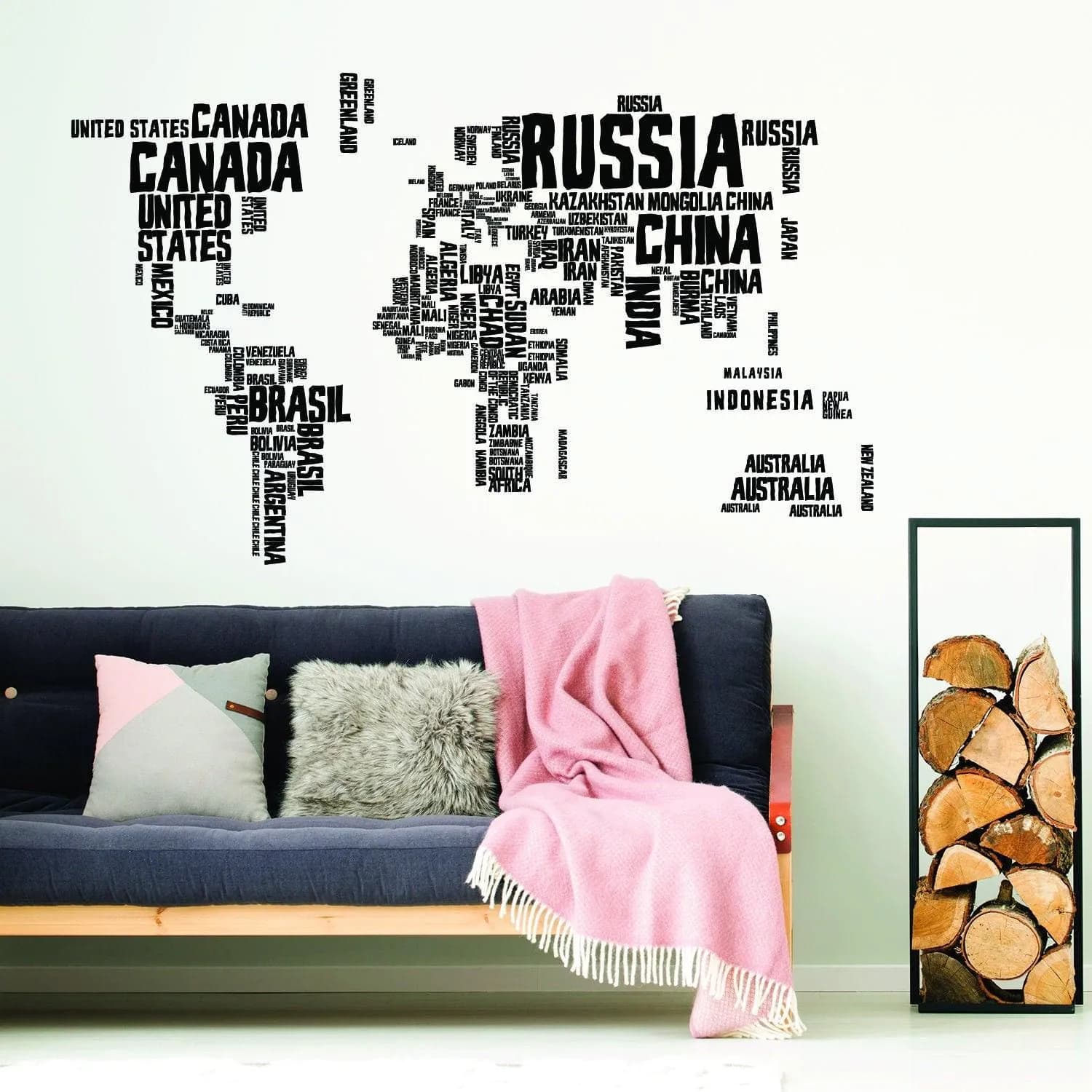 image-World Map Vinyl Wall Sticker - Country Name Word Kid Large Art Decor Decal