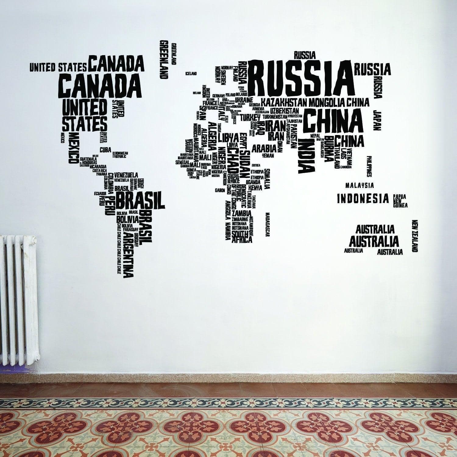 image-World Map Vinyl Wall Sticker - Country Name Word Kid Large Art Decor Decal