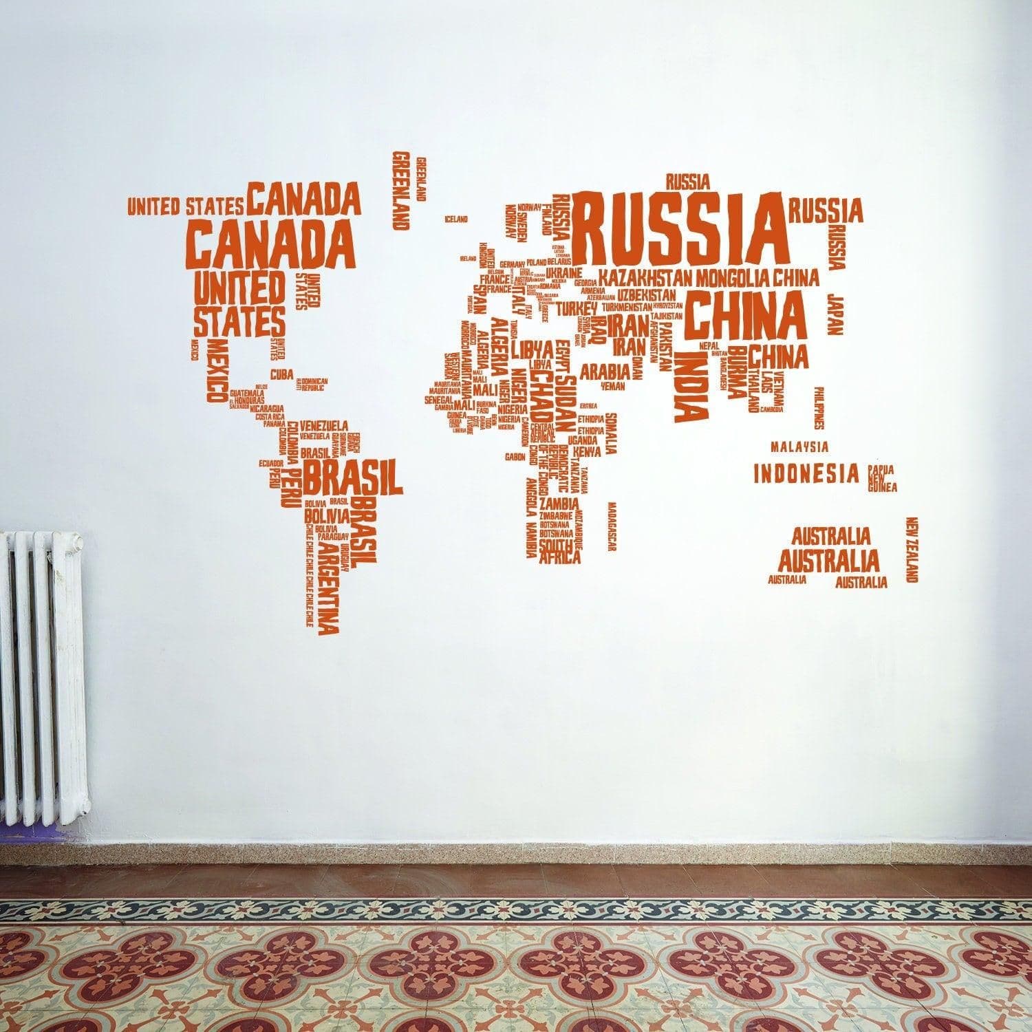 image-World Map Vinyl Wall Sticker - Country Name Word Kid Large Art Decor Decal