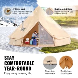 image-VEVOR 12 Person Canvas Glamping Bell Tent, Breathable Waterproof Large Yurt Tent with Stove Jack and Detachable Side Wall for Family Camping, 23'x23'x137"(Diameter 7M)