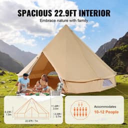 image-VEVOR 12 Person Canvas Glamping Bell Tent, Breathable Waterproof Large Yurt Tent with Stove Jack and Detachable Side Wall for Family Camping, 23'x23'x137"(Diameter 7M)