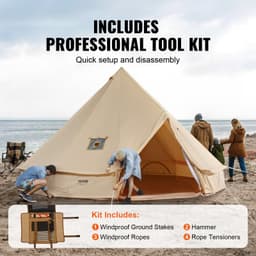 image-VEVOR 12 Person Canvas Glamping Bell Tent, Breathable Waterproof Large Yurt Tent with Stove Jack and Detachable Side Wall for Family Camping, 23'x23'x137"(Diameter 7M)