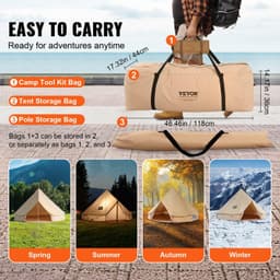 image-VEVOR 12 Person Canvas Glamping Bell Tent, Breathable Waterproof Large Yurt Tent with Stove Jack and Detachable Side Wall for Family Camping, 23'x23'x137"(Diameter 7M)
