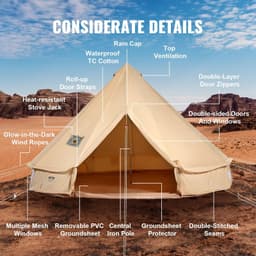 image-VEVOR 12 Person Canvas Glamping Bell Tent, Breathable Waterproof Large Yurt Tent with Stove Jack and Detachable Side Wall for Family Camping, 23'x23'x137"(Diameter 7M)