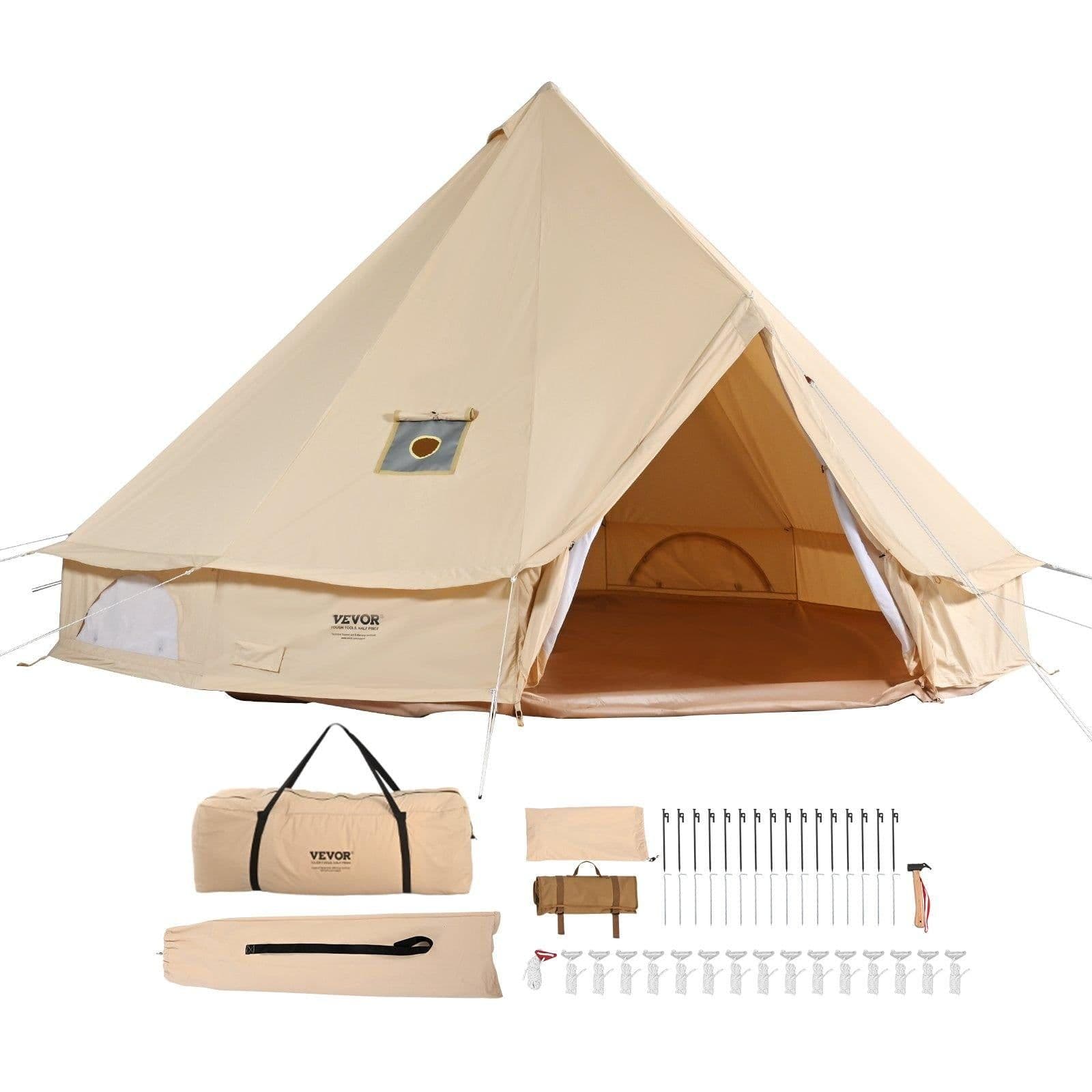 image-VEVOR 12 Person Canvas Glamping Bell Tent, Breathable Waterproof Large Yurt Tent with Stove Jack and Detachable Side Wall for Family Camping, 23'x23'x137"(Diameter 7M)