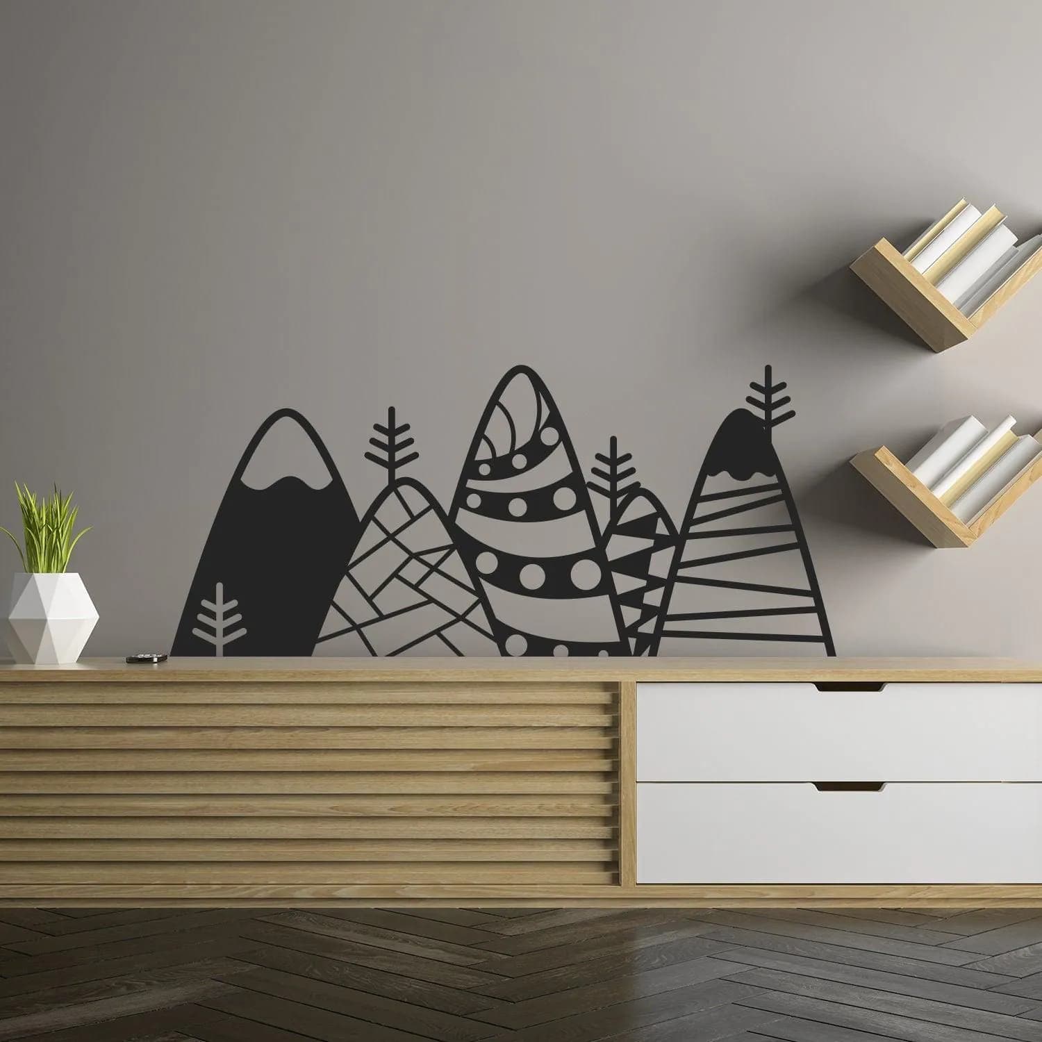 image-Patterned Mountain Wall Decor Decal - Kid Room Art Vinyl Home Black Sticker
