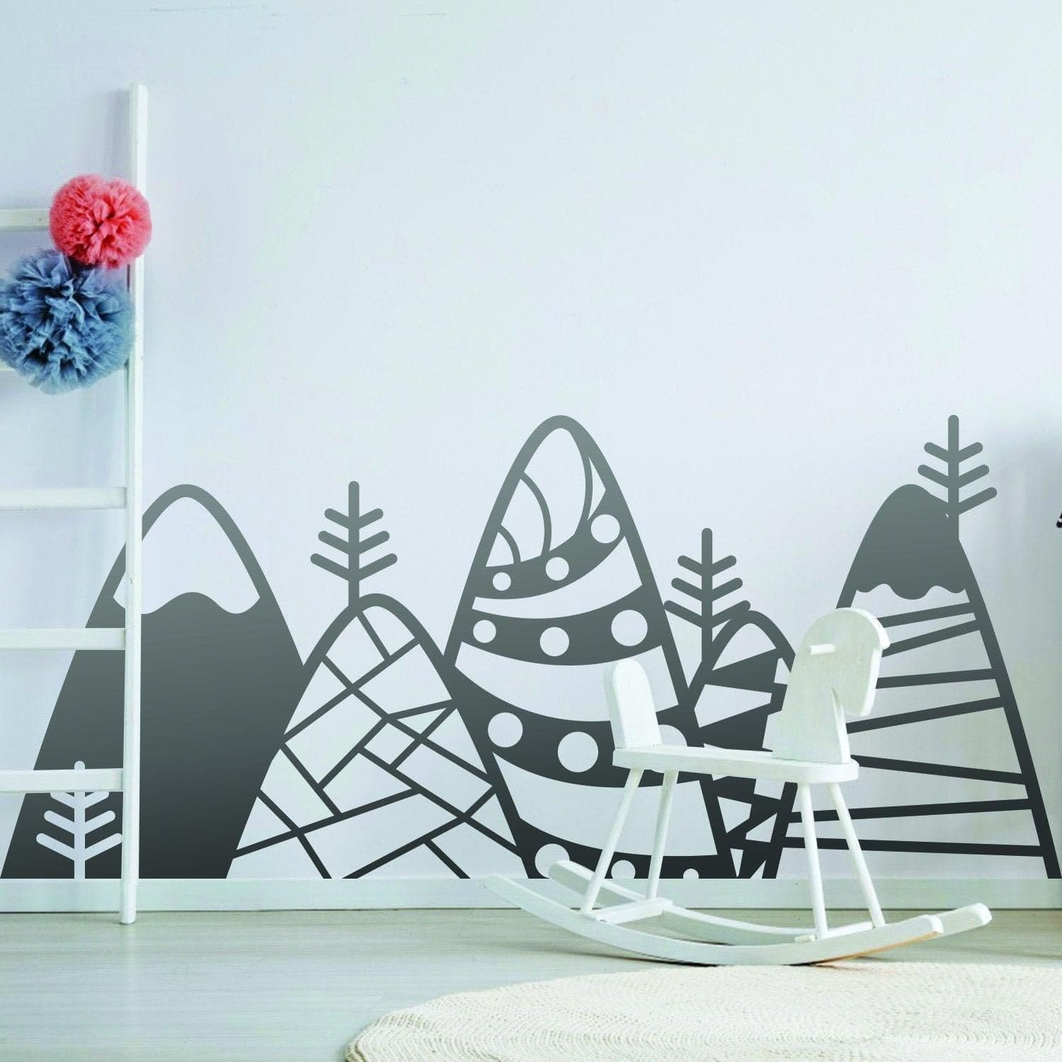 image-Patterned Mountain Wall Decor Decal - Kid Room Art Vinyl Home Black Sticker