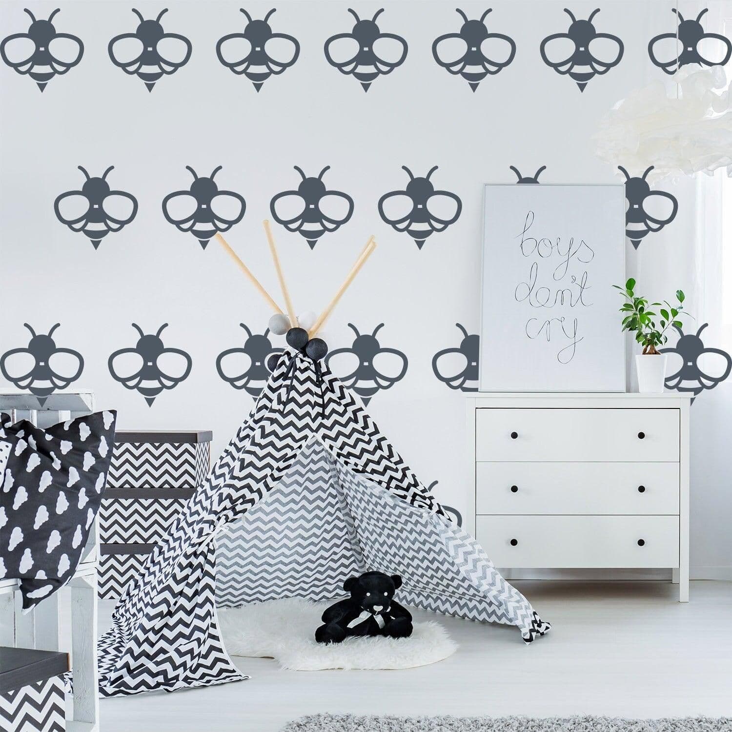 image-40x Bee Wall Stickers - Bumble Queen Honey Decor For Bedroom The Living Room Nursery Removable Vinyl Decals