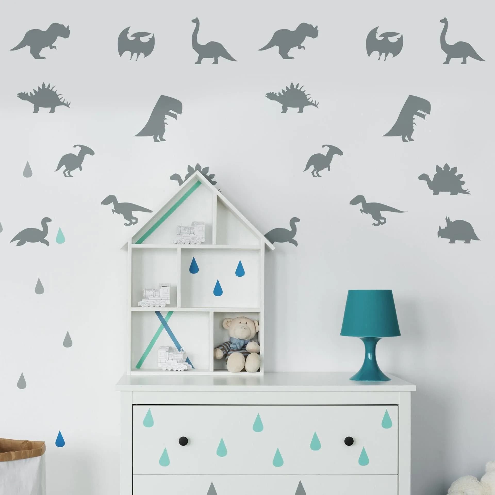image-40x Dinosaur Silhouette Wall Decal - Dino Nursery Baby Room Art Vinyl Decor Decals