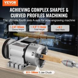 image-VEVOR Dividing Head, K11-100mm 3-Jaw Chuck, CNC Router Milling Machine Rotational Axis 4th Axis A Axis Indexing Head, 2.6"/65 mm Center Height MT2 Tailstock 6:1 Gear Ratio, Universal for Engraving