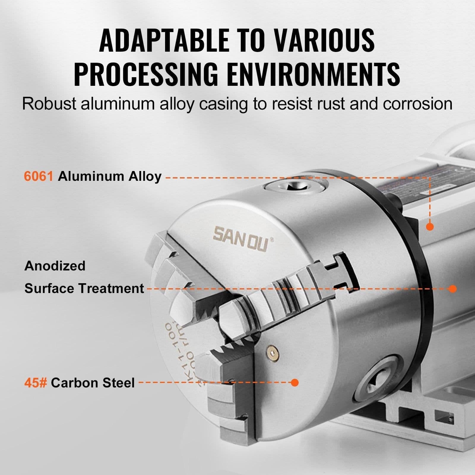 image-VEVOR Dividing Head, K11-100mm 3-Jaw Chuck, CNC Router Milling Machine Rotational Axis 4th Axis A Axis Indexing Head, 2.6"/65 mm Center Height MT2 Tailstock 6:1 Gear Ratio, Universal for Engraving