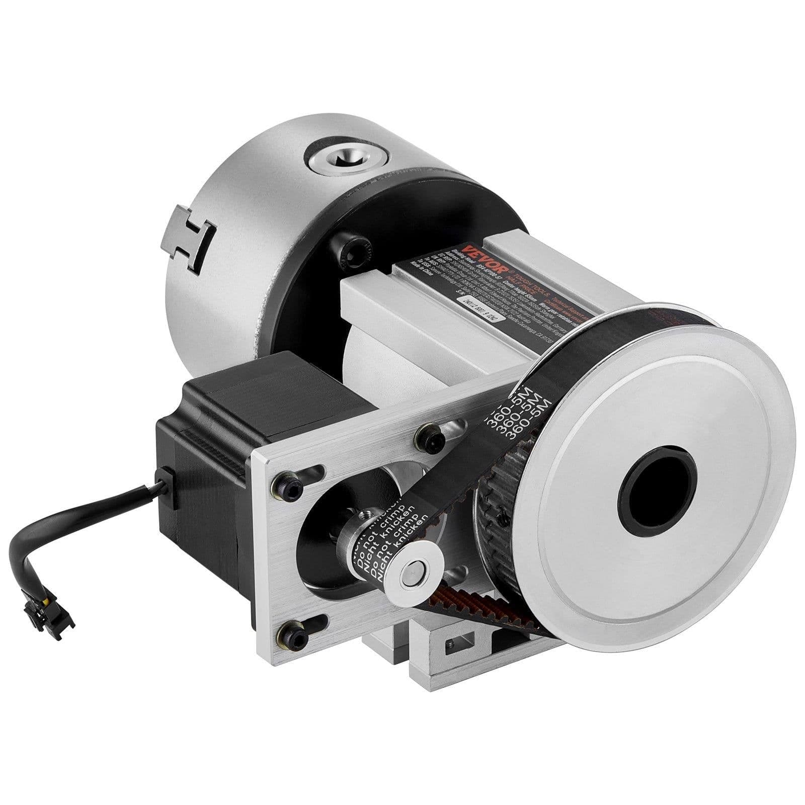 image-VEVOR Dividing Head, K11-100mm 3-Jaw Chuck, CNC Router Milling Machine Rotational Axis 4th Axis A Axis Indexing Head, 2.6"/65 mm Center Height MT2 Tailstock 6:1 Gear Ratio, Universal for Engraving