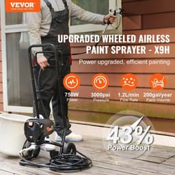 image-VEVOR 750W Stand Airless Paint Sprayer, 3000PSI High Efficiency Electric Airless Sprayer With Cart, Paint Sprayers for Home Interior and Exterior Furniture and Fences, Fine And Even Painting Effect
