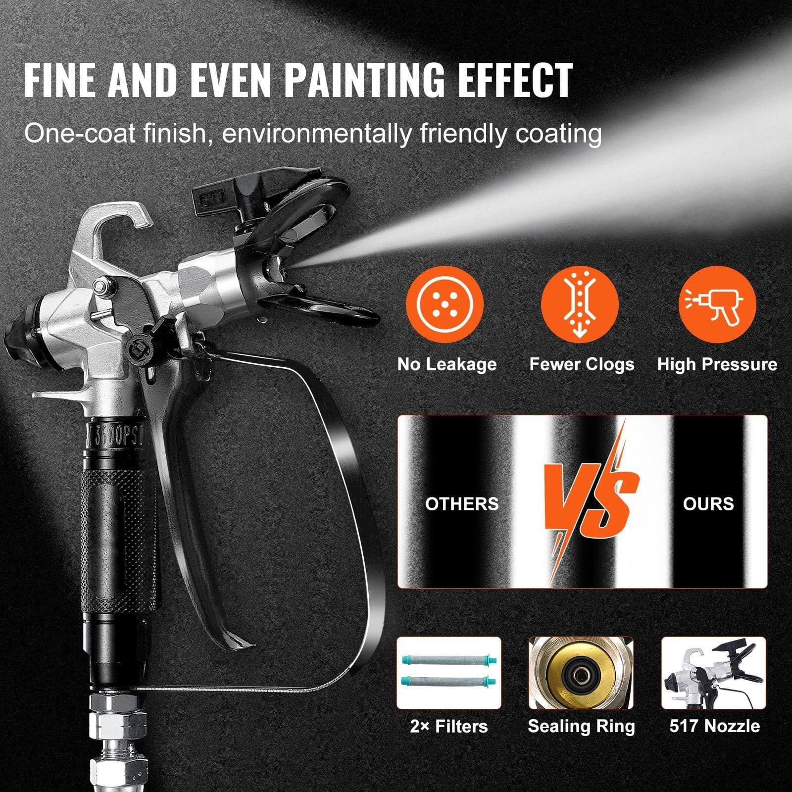 image-VEVOR 750W Stand Airless Paint Sprayer, 3000PSI High Efficiency Electric Airless Sprayer With Cart, Paint Sprayers for Home Interior and Exterior Furniture and Fences, Fine And Even Painting Effect