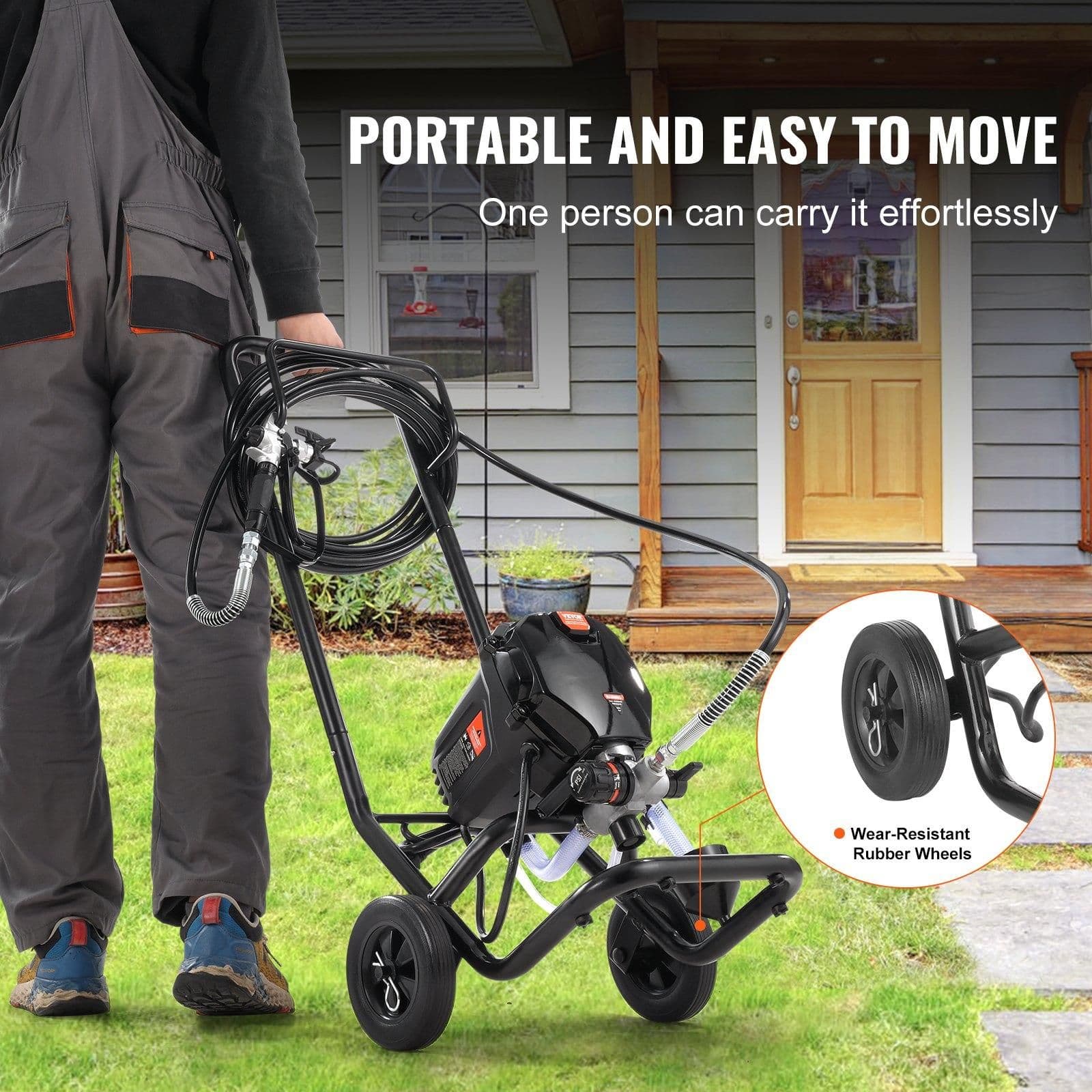 image-VEVOR 750W Stand Airless Paint Sprayer, 3000PSI High Efficiency Electric Airless Sprayer With Cart, Paint Sprayers for Home Interior and Exterior Furniture and Fences, Fine And Even Painting Effect