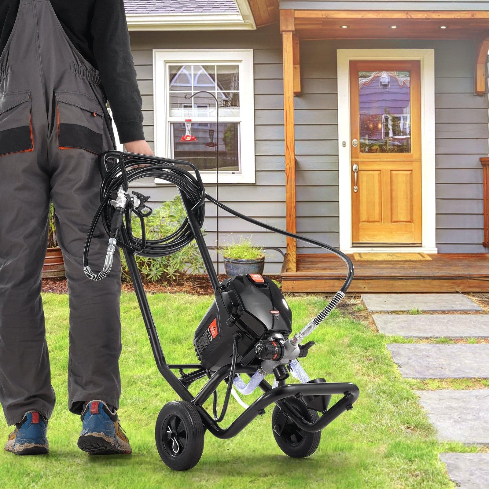 image-VEVOR 750W Stand Airless Paint Sprayer, 3000PSI High Efficiency Electric Airless Sprayer With Cart, Paint Sprayers for Home Interior and Exterior Furniture and Fences, Fine And Even Painting Effect
