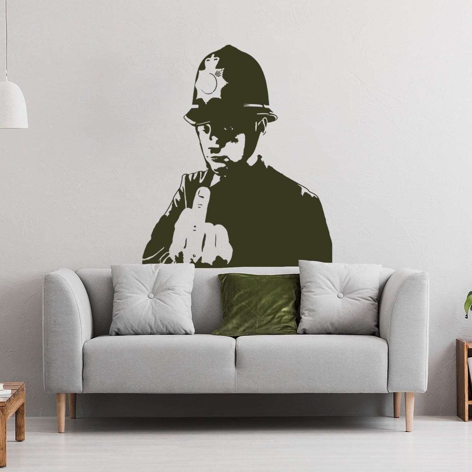 image-Banksy Middle Finger Art Wall Decal - Street Police Graffiti Work Policeman Sticker