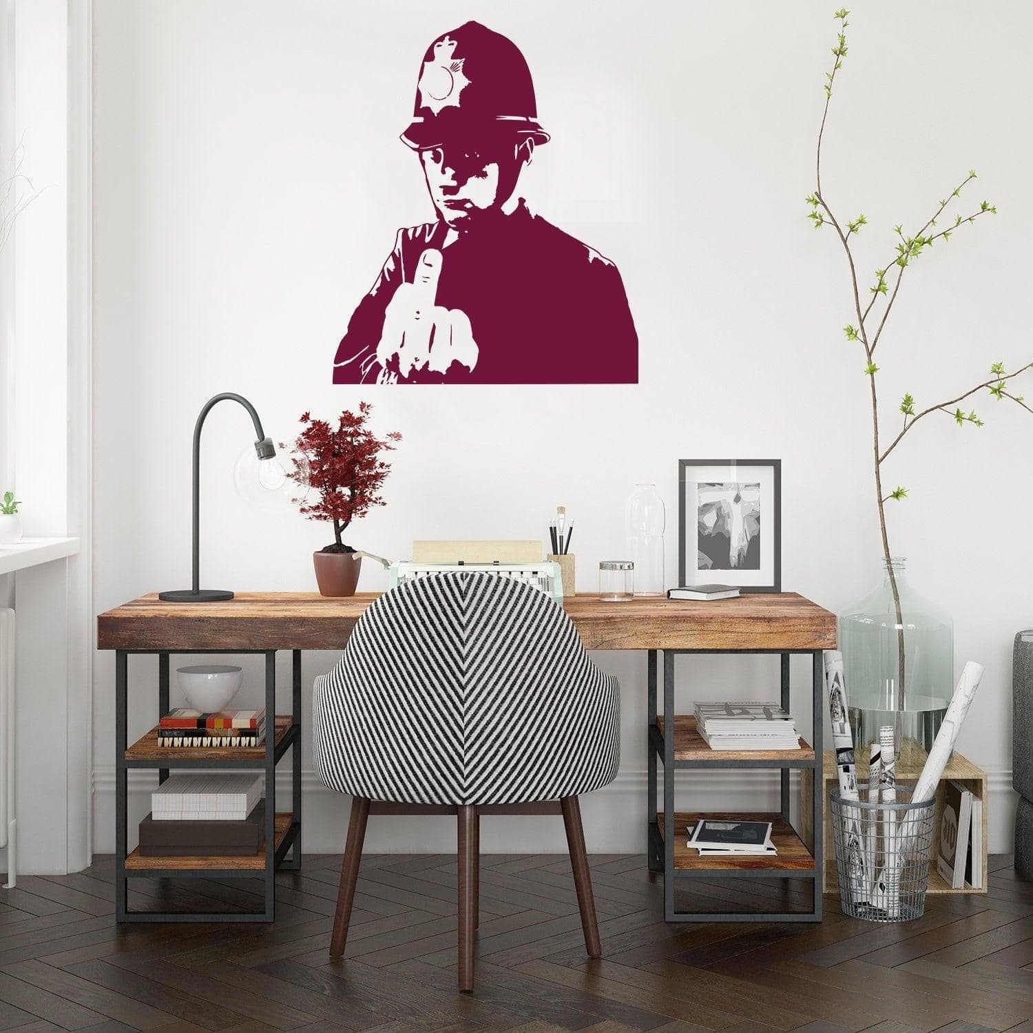 image-Banksy Middle Finger Art Wall Decal - Street Police Graffiti Work Policeman Sticker