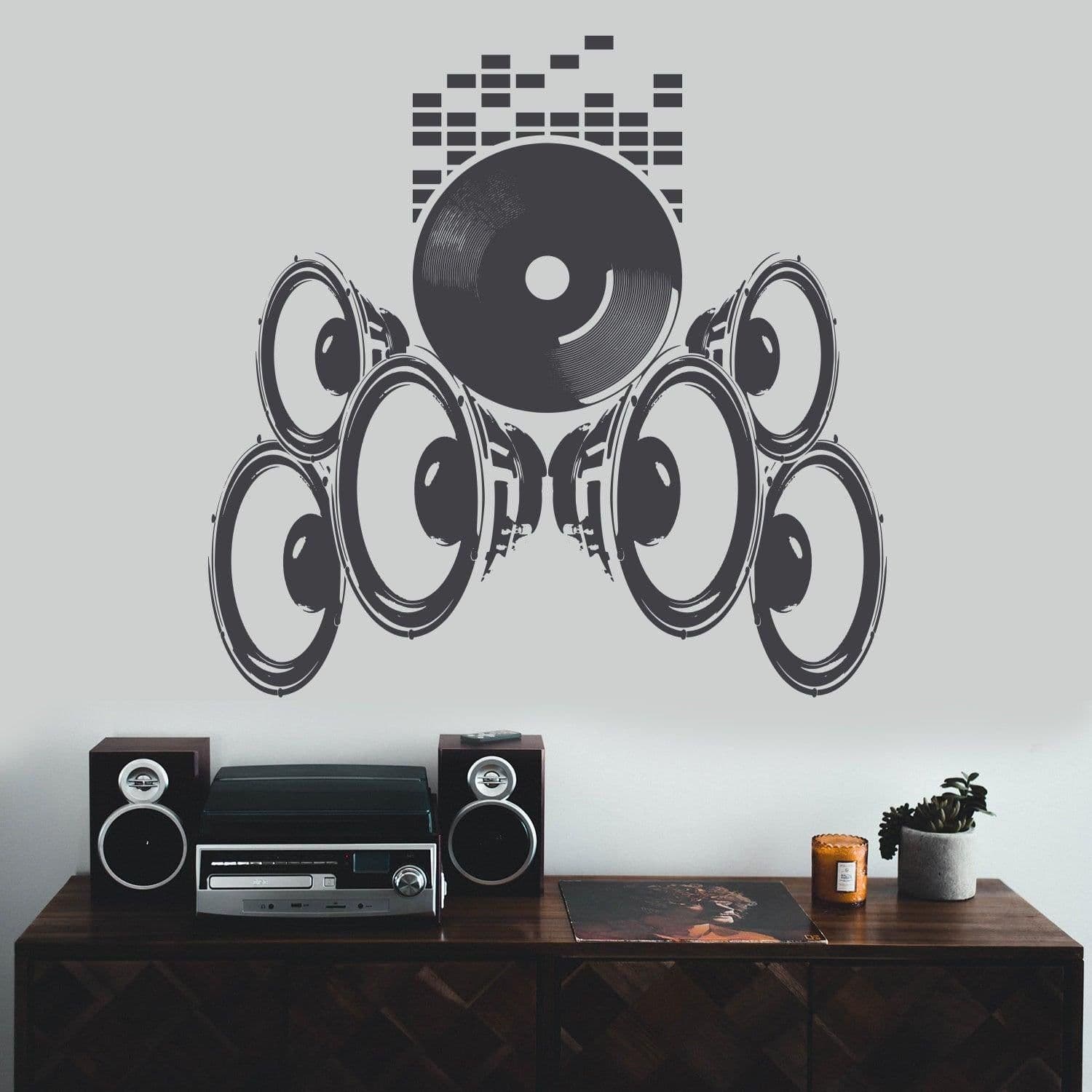 image-Music Speakers Wall Vinyl Sticker - Radio Art Waterproof Removable Loudspeaker Decal