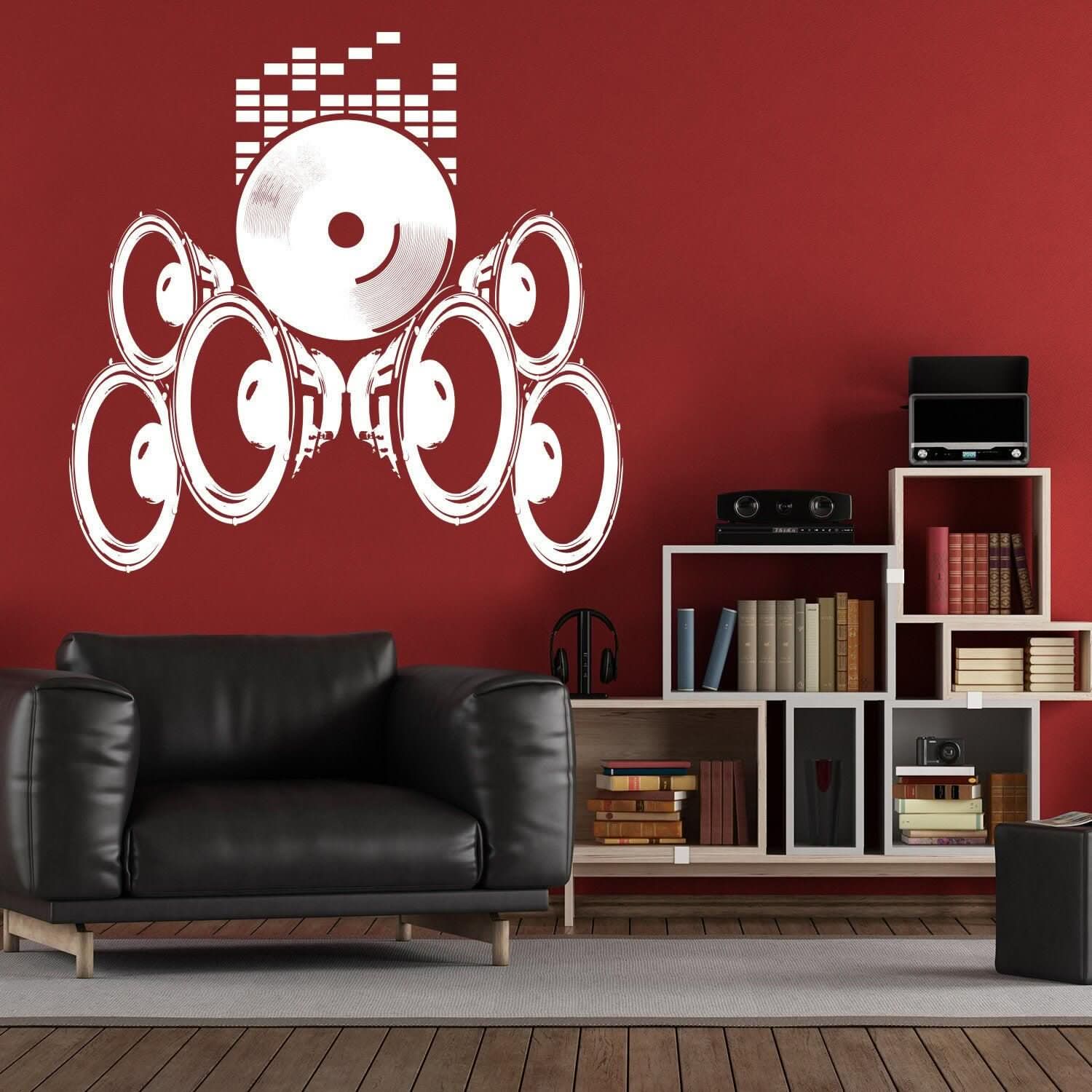 image-Music Speakers Wall Vinyl Sticker - Radio Art Waterproof Removable Loudspeaker Decal