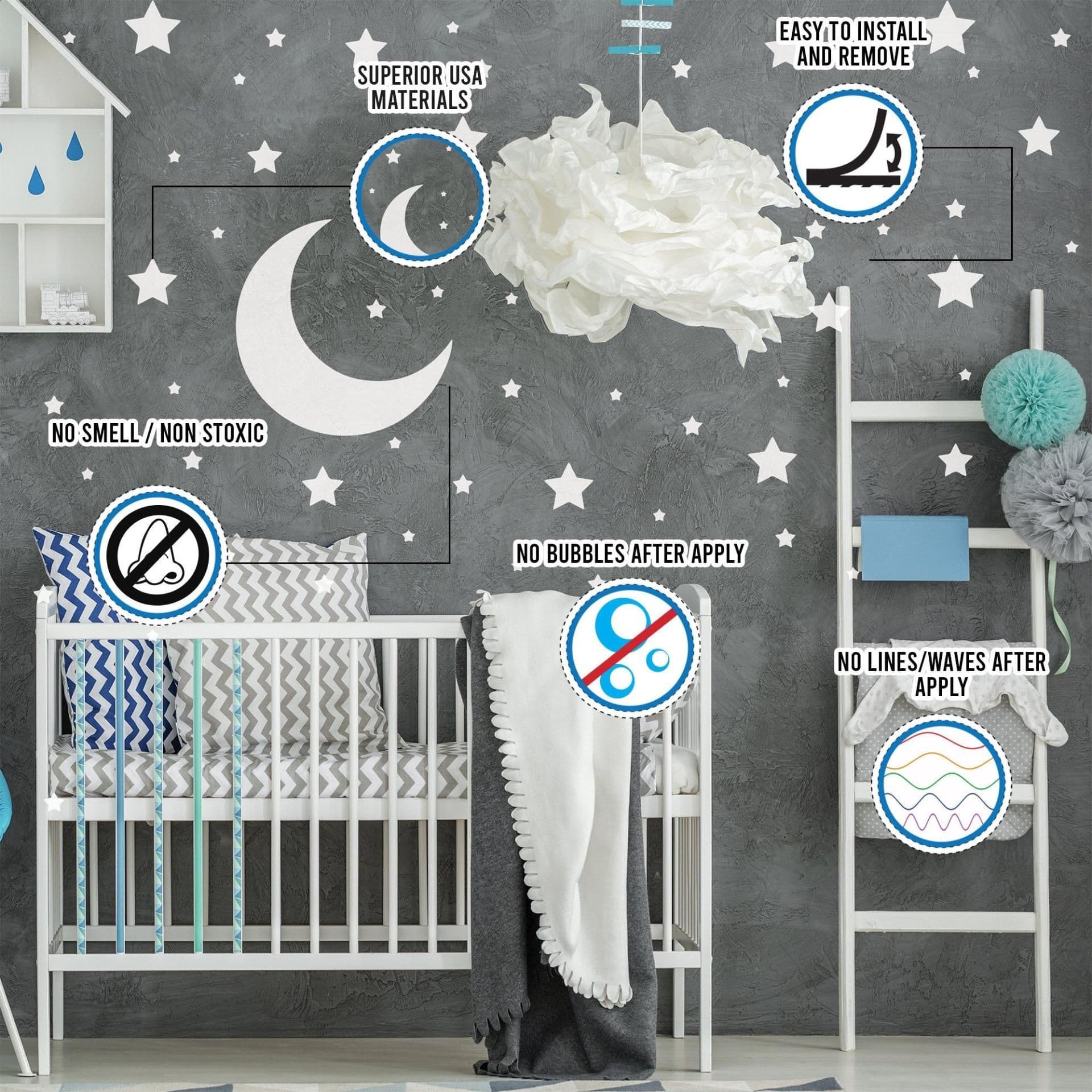 image-220x White Stars Wall Stickers - Moon Decor Vinyl Decals For Boy Girl Baby Nursery Kid Room
