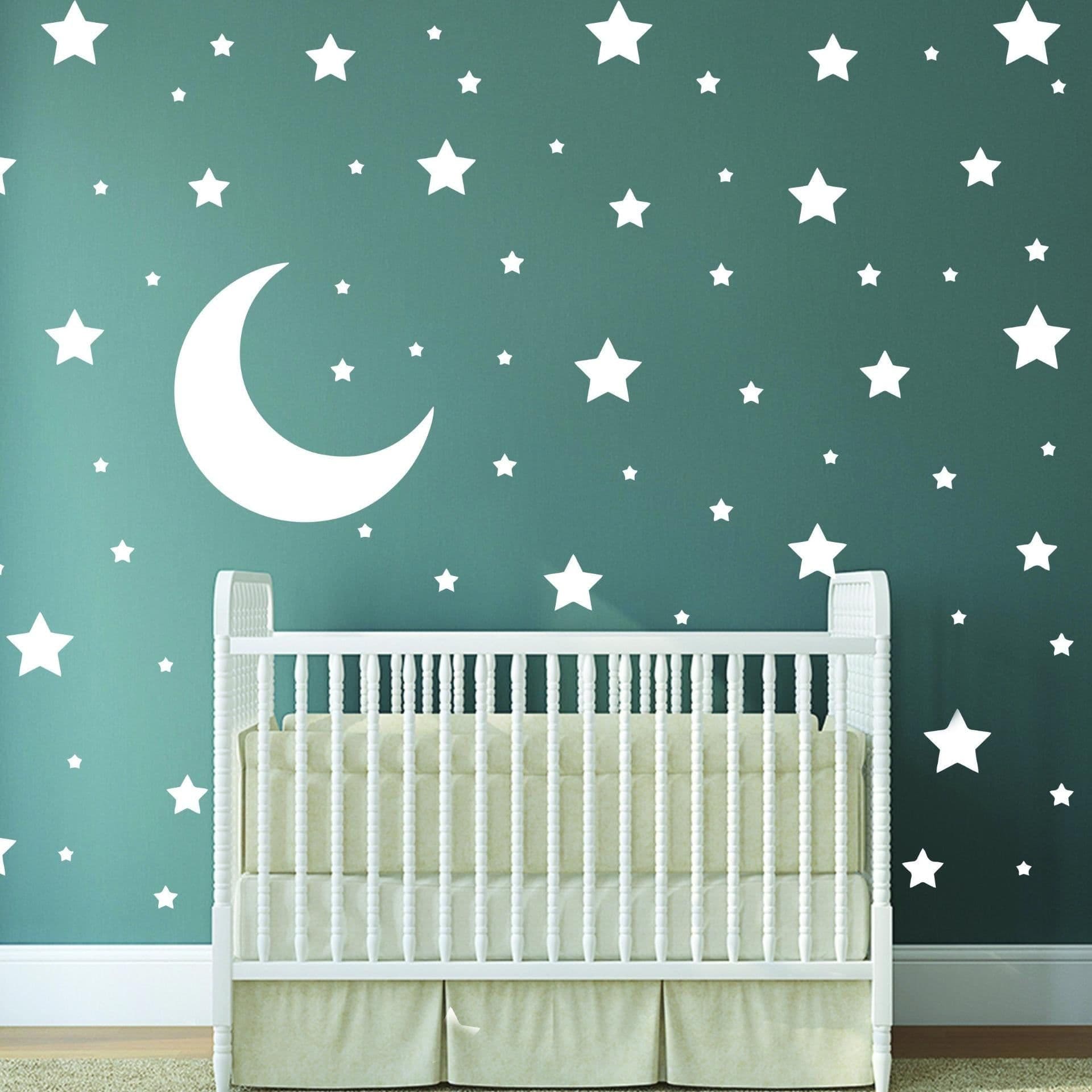 image-220x White Stars Wall Stickers - Moon Decor Vinyl Decals For Boy Girl Baby Nursery Kid Room