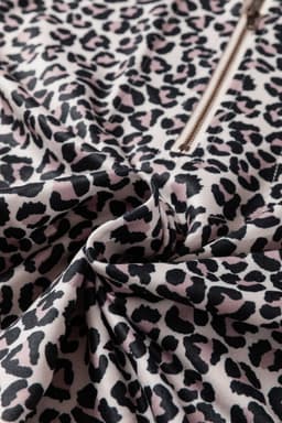image-Khaki Leopard Print Half Zip Blouse