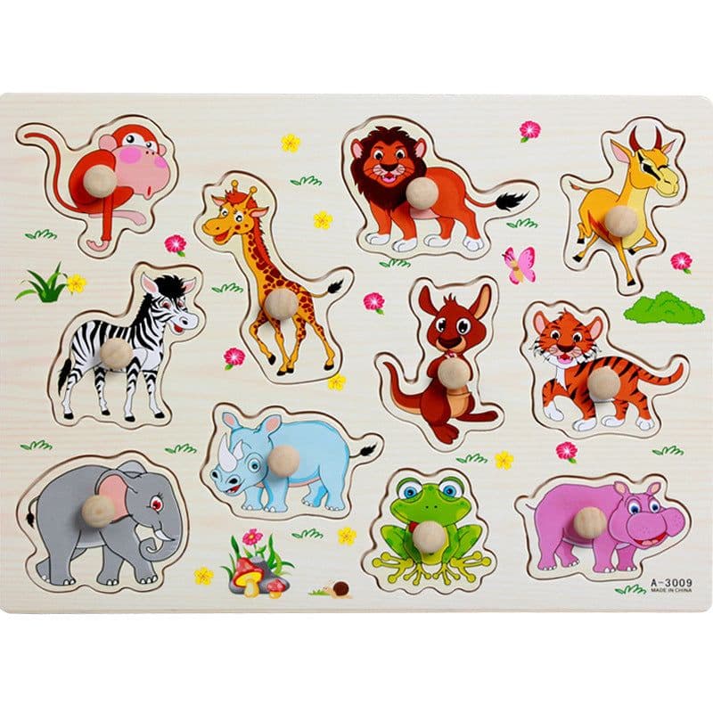 image-Factory direct animal digital letter hand grab board jigsaw puzzle 1-3-4 years old intellectual baby wooden toy