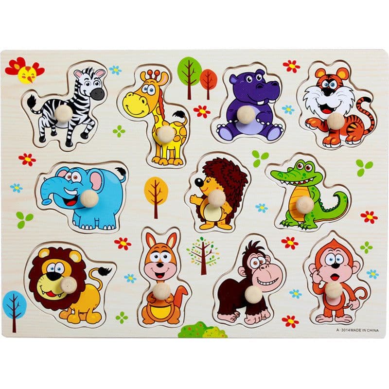 image-Factory direct animal digital letter hand grab board jigsaw puzzle 1-3-4 years old intellectual baby wooden toy