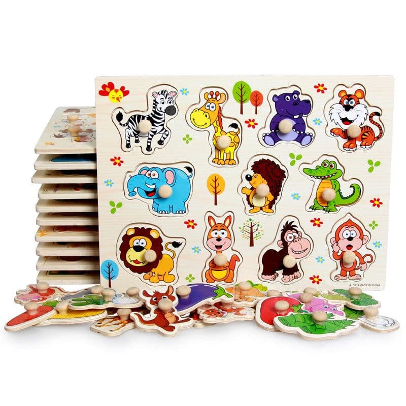 image-Factory direct animal digital letter hand grab board jigsaw puzzle 1-3-4 years old intellectual baby wooden toy