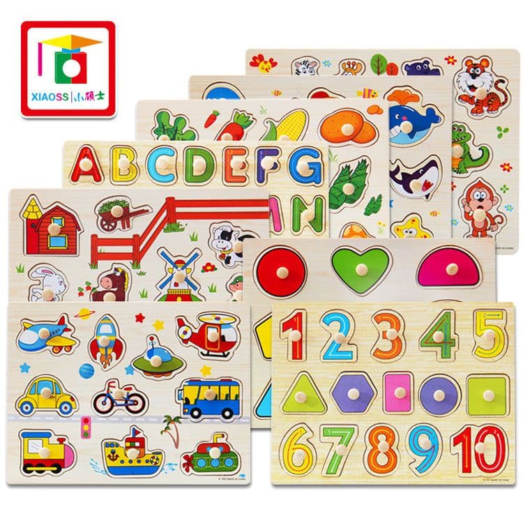 image-Factory direct animal digital letter hand grab board jigsaw puzzle 1-3-4 years old intellectual baby wooden toy
