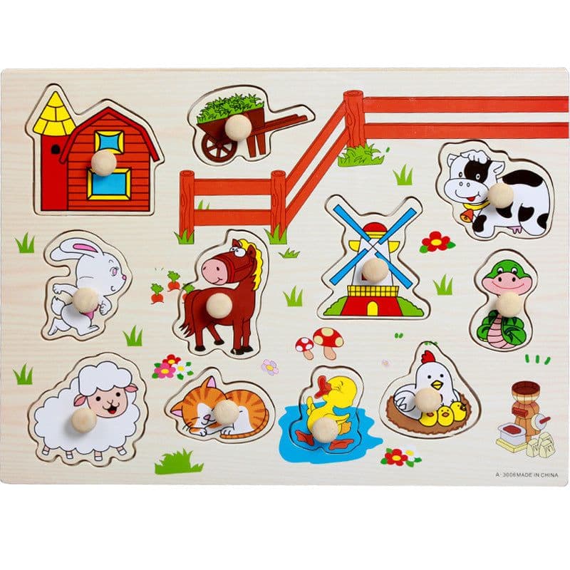 image-Factory direct animal digital letter hand grab board jigsaw puzzle 1-3-4 years old intellectual baby wooden toy