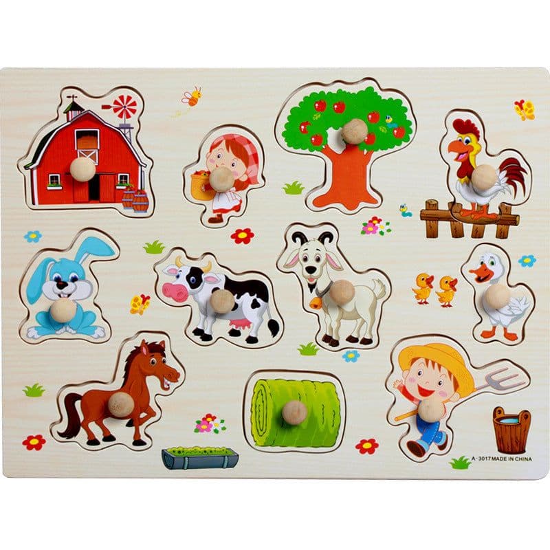 image-Factory direct animal digital letter hand grab board jigsaw puzzle 1-3-4 years old intellectual baby wooden toy