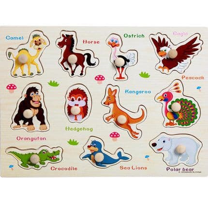 image-Factory direct animal digital letter hand grab board jigsaw puzzle 1-3-4 years old intellectual baby wooden toy