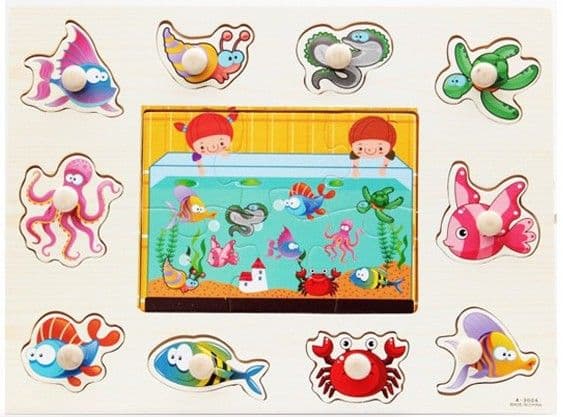 image-Factory direct animal digital letter hand grab board jigsaw puzzle 1-3-4 years old intellectual baby wooden toy