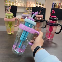 image-Plastic Water Bottle With Straw Cartoon Cup Drinking Cup Portable Water Bottle 1200ml Kitchen Gadgets