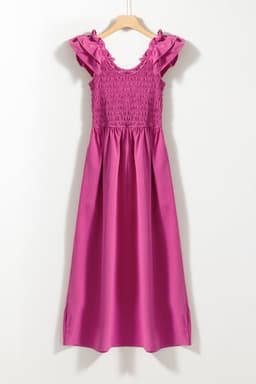 image-Rose Red Maxi Dress - Ruffled Straps, Smocked Ruched, Sizes S-XL
